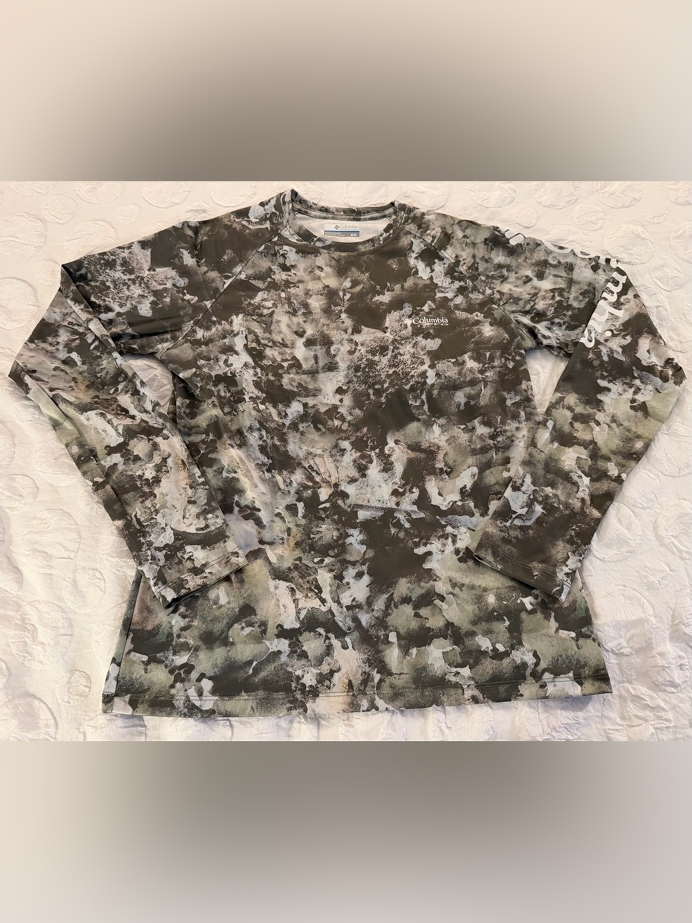Columbia PFG Shirt Mens M Brown Camo Lightweight Long Sleeve Tee Hiking Fishing